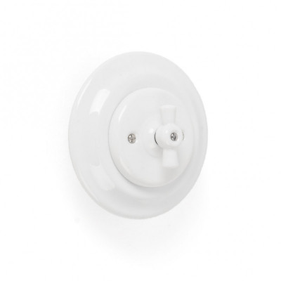 Retro white ceramic two-circuit light switch, flush-mounted, with single frame – Antica Alkri