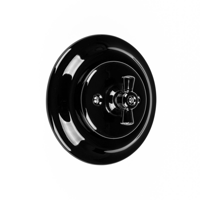 Rustykalny ceramiczny podtynkowy włącznik światła schodowy, w stylu retro - czarny bez ramki Kolorowe Kable