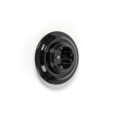 Rustic ceramic flush-mounted socket in retro style - black Kolorowe Kable