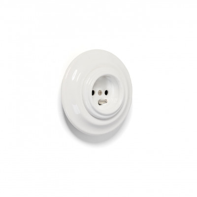Rustic ceramic flush-mounted socket in retro style with grounding pin - white Kolorowe Kable