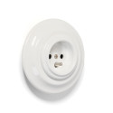 Rustykalne ceramiczne gniazdo podtynkowe w stylu retro z bolcem uziemiającym - białe bez ramki Kolorowe Kable