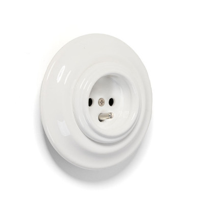 Rustic ceramic flush-mounted socket in retro style with grounding pin - white Kolorowe Kable