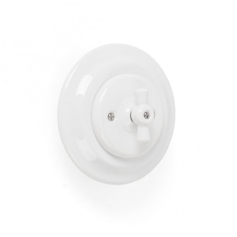 Rustic ceramic retro candlestick light switch - white Kolorowe Kable