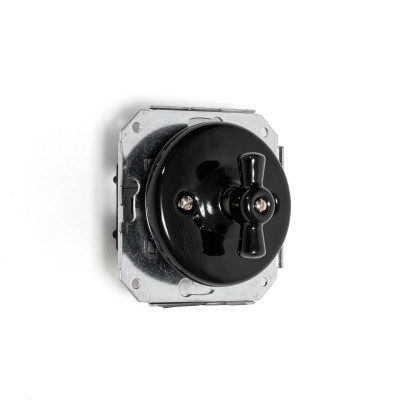 Rustic ceramic recessed light switch single, retro style - black Kolorowe Kable
