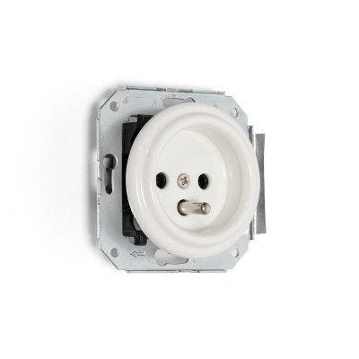 Retro white ceramic French-type socket with earth pin, flush-mounted, without frame – Antica Alkri