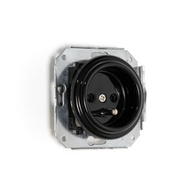 Rustic ceramic flush-mounted socket in retro style with grounding pin - black Kolorowe Kable