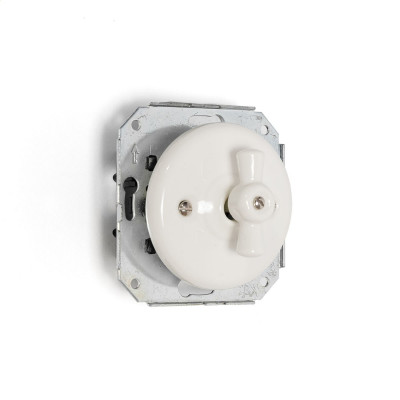 Rustic ceramic recessed light switch single, retro style - white Kolorowe Kable