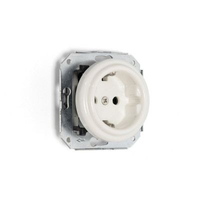 Rustic ceramic flush-mounted socket in retro style - white Kolorowe Kable