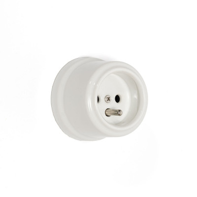 Retro white ceramic surface-mounted socket with earth pin, French type – Antica Alkri