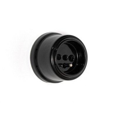 Rustic ceramic French surface mounted retro socket - black Kolorowe Kable