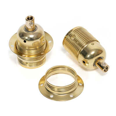 Gold metal E27 lampholder with long thread, shade ring and gold cable grip – Kolorowe Kable