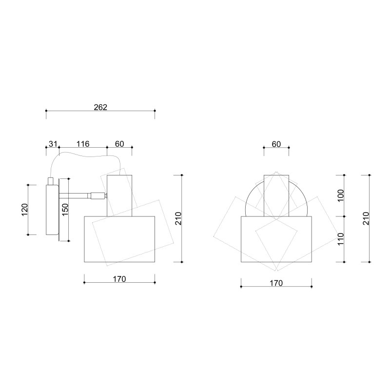 White ENKEL KINKIET wall lamp with adjustable lighting direction UMMO