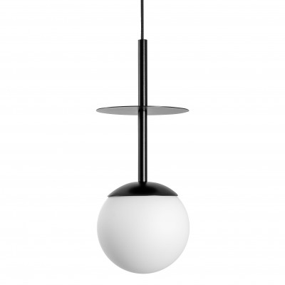 Ceiling hanging lamp PLAAT white lampshade, black tube and disc UMMO