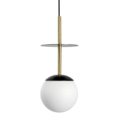 PLAAT A pendant light with white glass shade, brass tubes and black fittings – UMMO