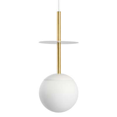 PLAAT A pendant light with white glass shade, brass tubes and white fittings – UMMO