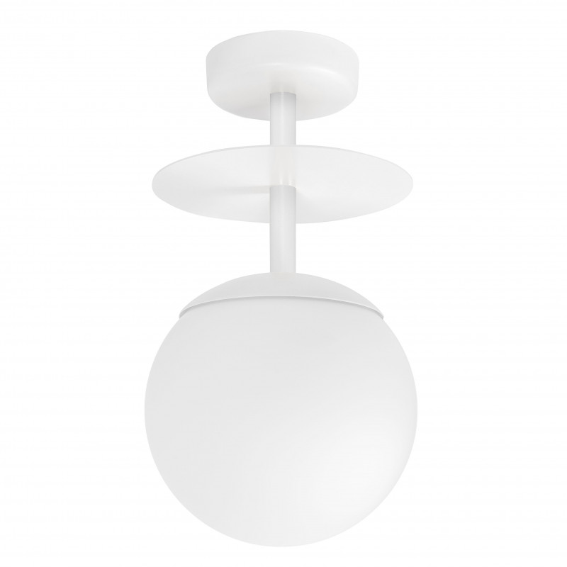 White ceiling lamp PLAAT B white plafond with disk and glass shade UMMO