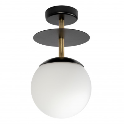 Black PLAAT B ceiling light with disc, glass shade and brass detail – UMMO