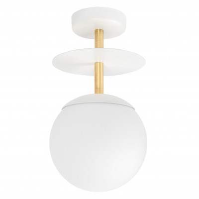 White ceiling lamp PLAAT B white ceiling with disk, glass shade and brass detail UMMO