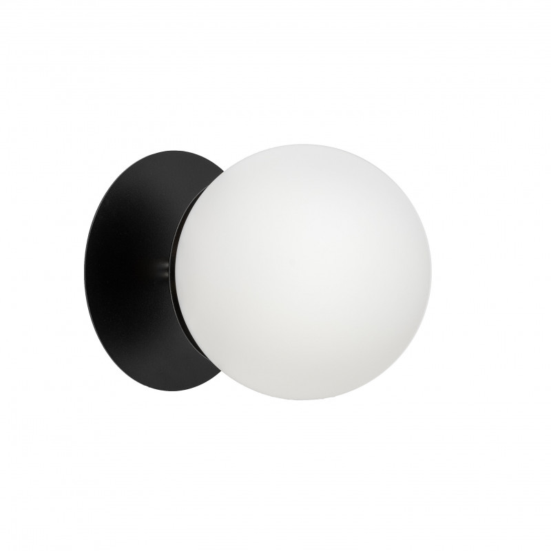 Black wall lamp PLAAT C black sconce with disk and glass shade UMMO