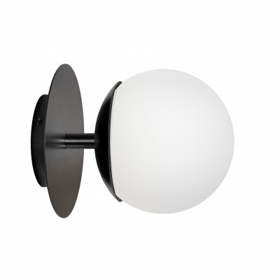 Black wall lamp PLAAT C black sconce with disk and glass shade UMMO