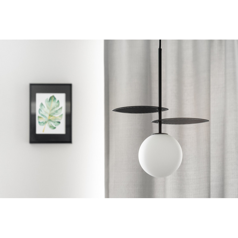 Decorative black hanging lamp FYLLO A with black cord in polyester braid UMMO
