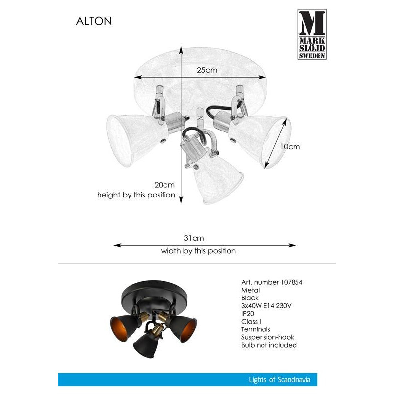 Lampa ALTON Sufitowa 3L czarna MARKSLOJD