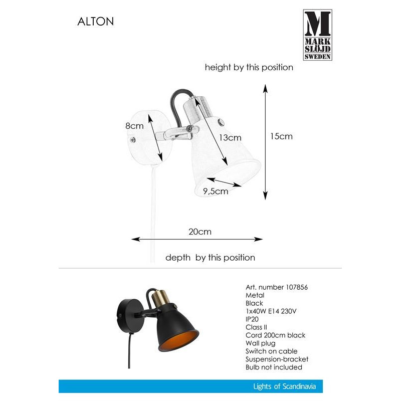 ALTON Wall lamp 1L black MARKSLOJD
