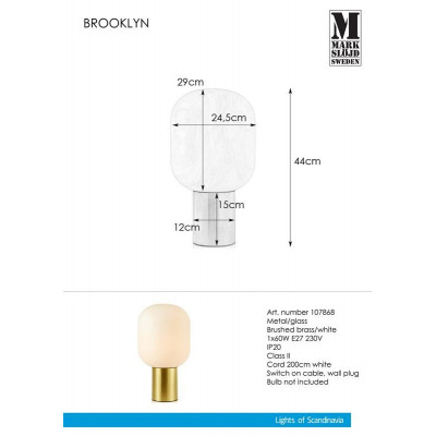Lampa Stołowa BROOKLYN BROOKLYN 1L 44cm Mosiądz/Biały Markslojd