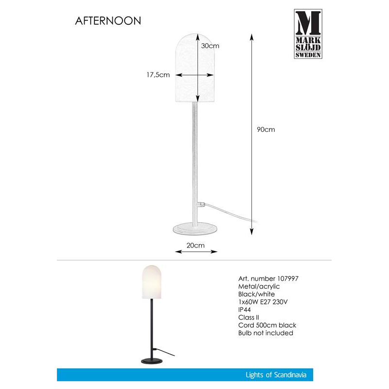Floor small standing lamp AFTERNOON 1L Black / White IP44 107997 Markslojd
