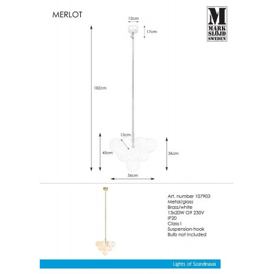 Wisząca lampa MERLOT 13L Złoty/Biały 107903 MARKSLOJD