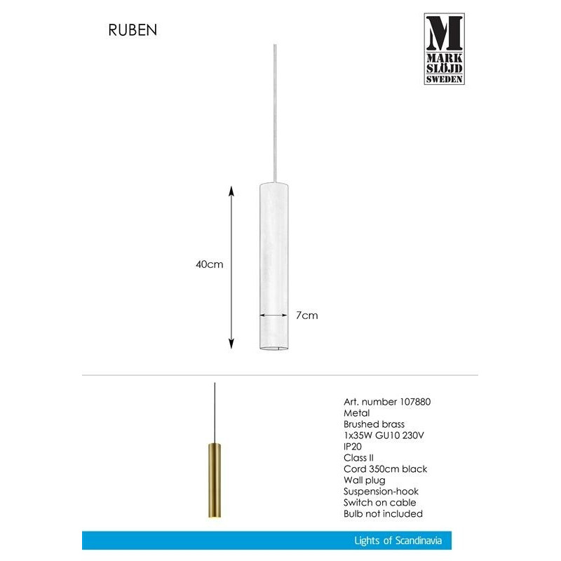 Pendant lamp RUBEN 1L brass MARKSLOJD
