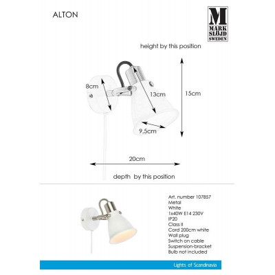 Lampa ALTON Kinkiet 1L biały 107857 MARKSLOJD