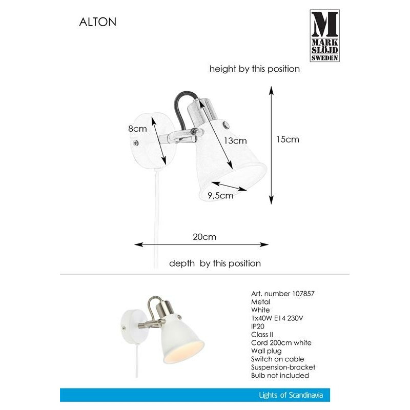 ALTON Wall lamp 1L white MARKSLOJD