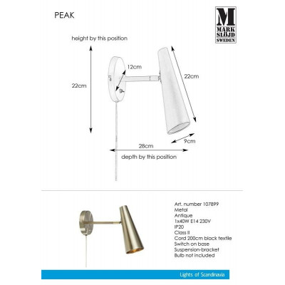 PEAK Wall lamp 1L black MARKSLOJD