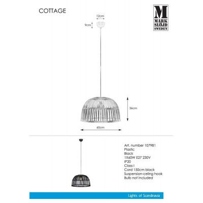 Hanging lamp COTTAGE 1L Black 107981 MARKSLOJD