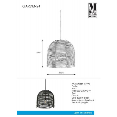 Hanging lamp GARDEN 24 Black IP44 40cm 107990 MARKSLOJD