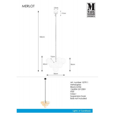 Hanging lamp MERLOT 13L Black / White 107903 MARKSLOJD