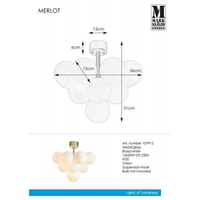Lampa wisząca MERLOT 13L złoty / biały 107912 MARKSLOJD