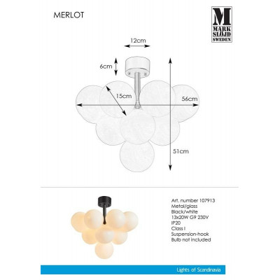 Lampa wisząca MERLOT 13L czarny / biały 107913 MARKSLOJD