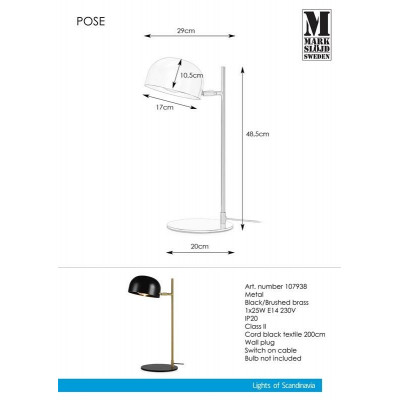 Table lamp POSE 1L white/ Brass 107937 MARKSLOJD