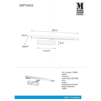 Lampa NEPTUNUS Kinkiet 6W LED Chrom IP44 107865 MARKSLOJD