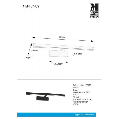 Lamp NEPTUNUS Wall 9W LED Chrome IP44 107864 MARKSLOJD