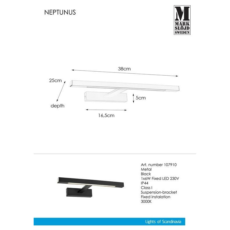 Lamp NEPTUNUS Wall 9W LED czarna IP44 107910 MARKSLOJD
