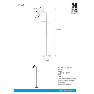 Lampa podłogowa PEAK 1L Czarna 107900 MARKSLOJD