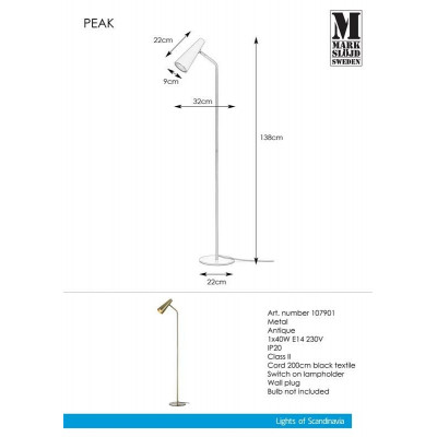 Lampa podłogowa PEAK 1L platyna 107900 MARKSLOJD