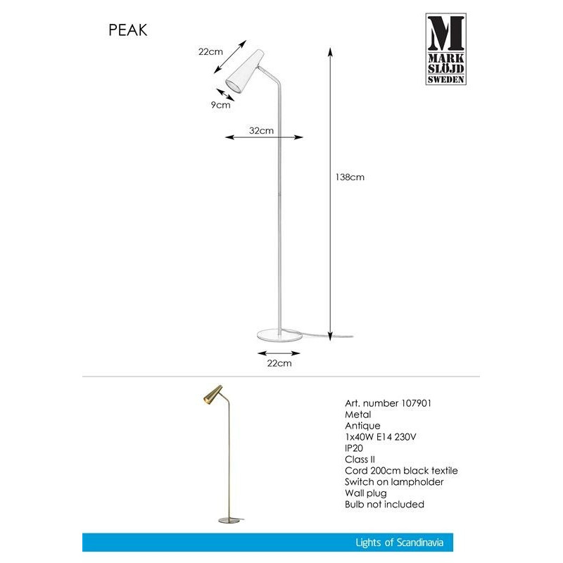 Lampa podłogowa PEAK 1L platyna 107900 MARKSLOJD