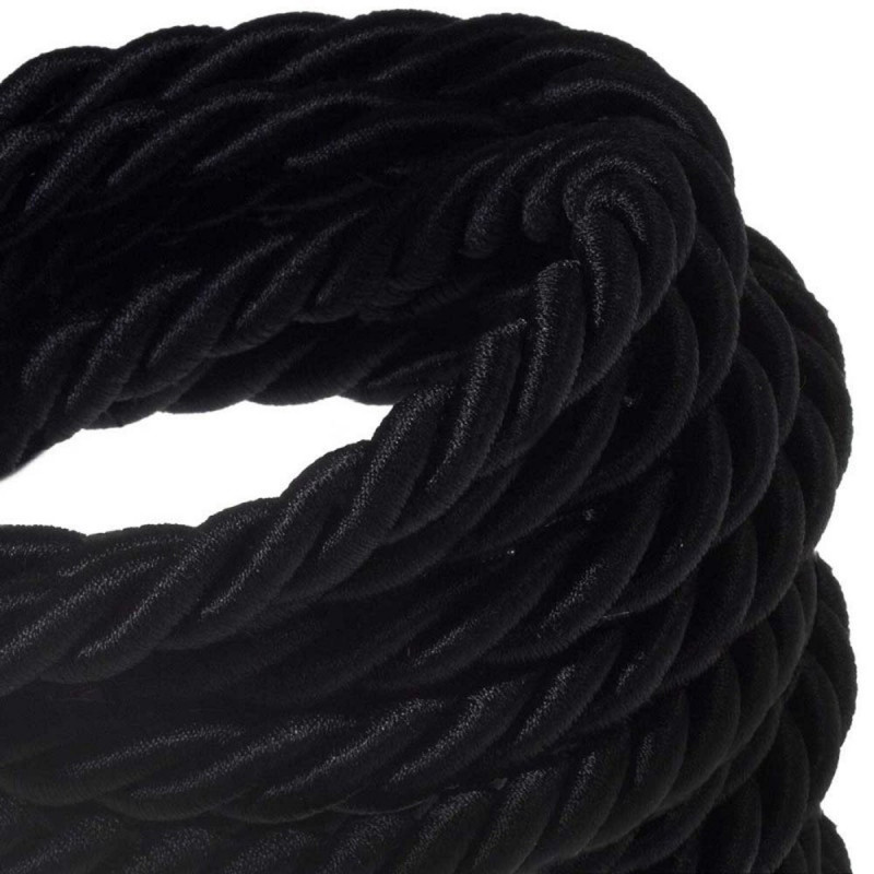 Glossy black twisted cable in a double textile braid, 3x1x0.75 Creative Cables