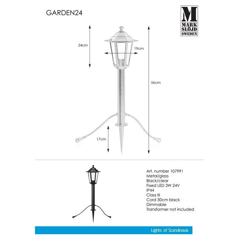 GARDEN 24 Lantern 3W Black IP44 107991 Markslojd