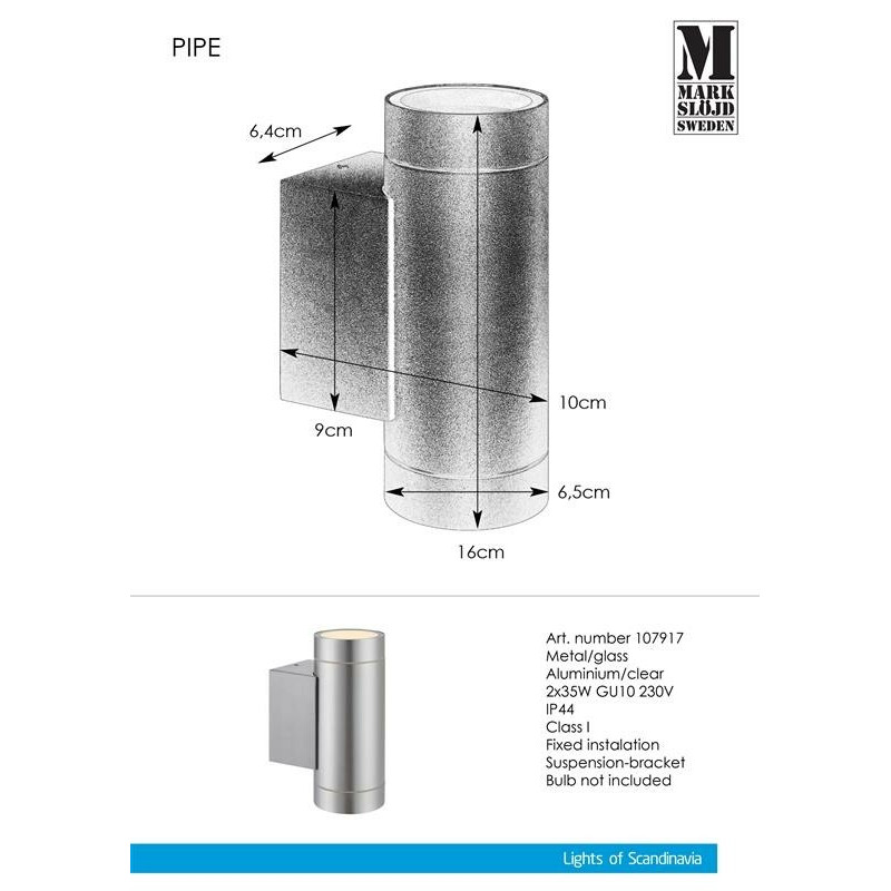 Outdoor wall lamp PIPE Wall lamp 2L Black IP44 107916 Markslojd
