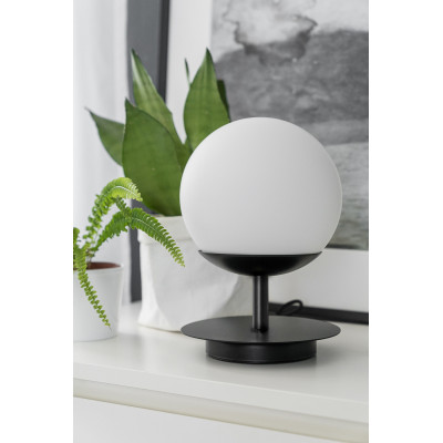 Black table lamp PLAAT ST black standing lamp with disk and glass shade UMMO